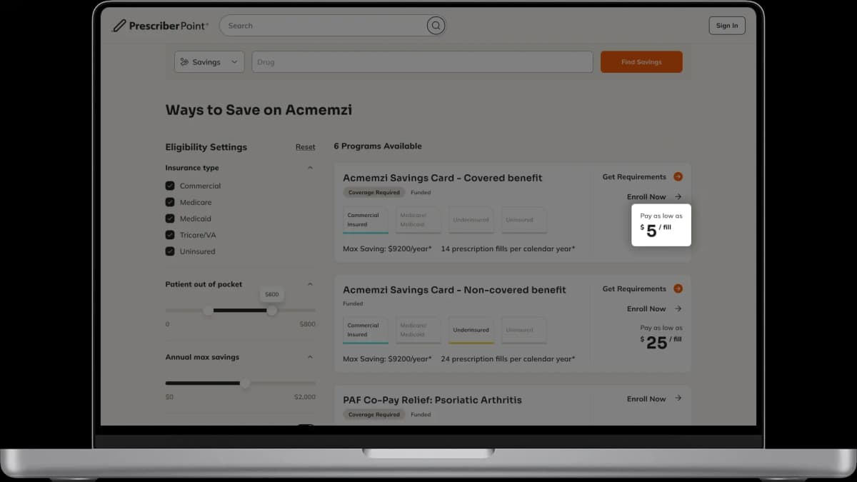 PrescriberPoint showing estimated costs and potential savings for medications