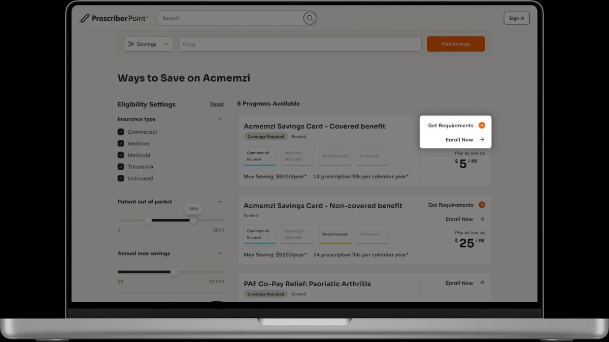 PrescriberPoint showing downloadable enrollment and authorization forms